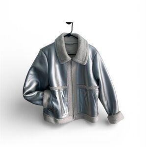 A New Day Metallic Silver Women’s Aviator Coat. Size Large